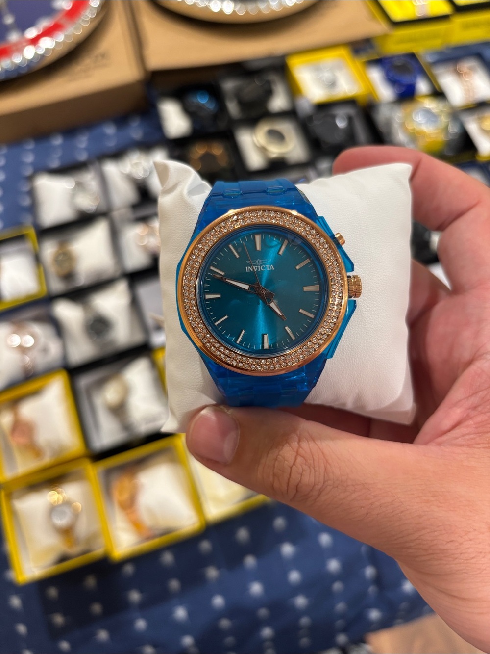 Invicta Blue Teal Dial Watch with Rose Gold Crystal Bezel